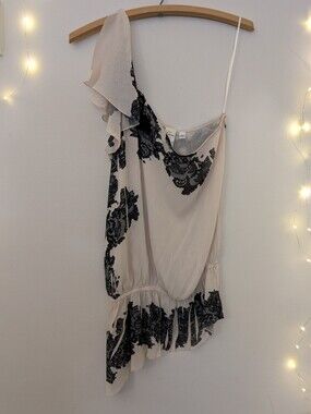 Guess One Shoulder Asymmetrical Top With Lace Applique - Y2k
